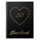 第50エレガントな記念日の来客名簿の黒の金ゴールド ノートブック (正面)