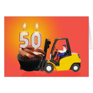 第50カップケーキ、蝋燭およびフォークリフトとの誕生日