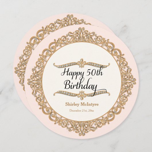 第50ハッピーバースデーパーティーお祝いラウンド招待状 招待状 (正面/裏面)