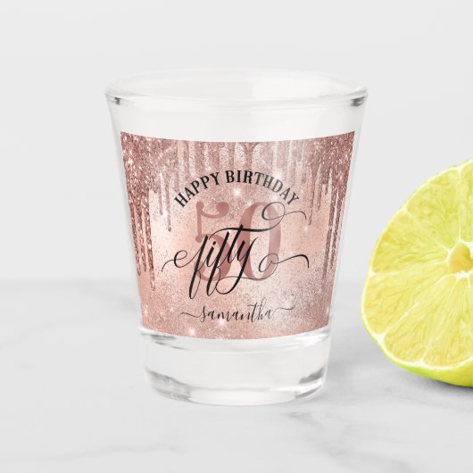 第50バラ金ゴールドハッピーバースデー  ショットグラス (正面)