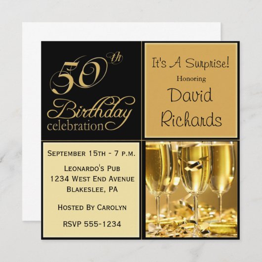 第50バースデーパーティ招待状を驚かして下さい 招待状 (正面/裏面)