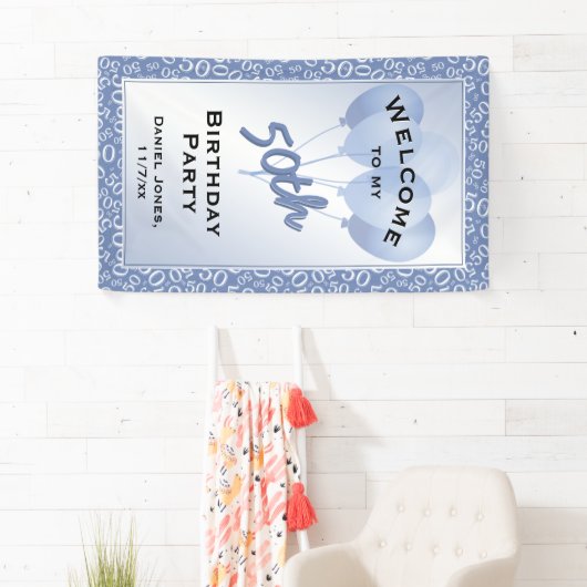 第50パーティー青か白い数パターンを歓迎して下さい 横断幕 (インサイチュ)