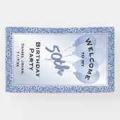 第50パーティー青か白い数パターンを歓迎して下さい 横断幕 (横)