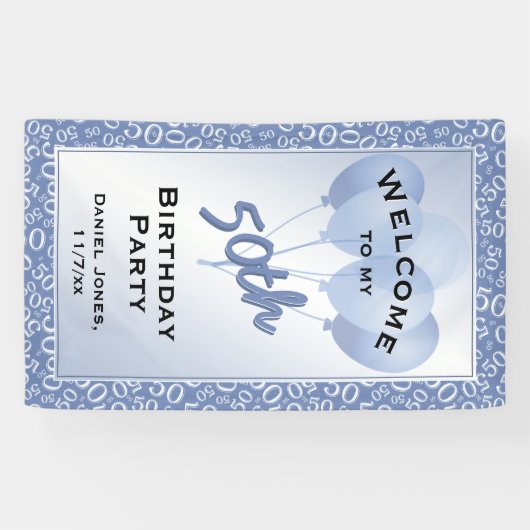 第50パーティー青か白い数パターンを歓迎して下さい 横断幕 (横)