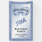第50パーティー青か白い数パターンを歓迎して下さい 横断幕 (縦)