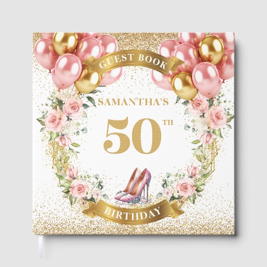 第50ファンシー誕生日ボホフラワー付きゲストブック ゲストブック (正面)