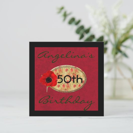 第50ポピーフラワー誕生日招待状 招待状 (スタンド正面)