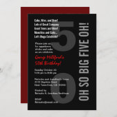 第50モダンな誕生日の白黒の赤5オハイオ州! W815 招待状 (正面/裏面)