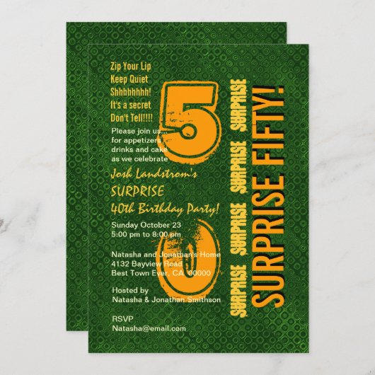 第50モダンな誕生日の緑および金ゴールドC831を驚かして下さい 招待状 (正面/裏面)