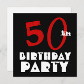 第50モダン誕生日レッド白黒W1072 招待状 (正面/裏面)