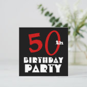 第50モダン誕生日レッド白黒W1072 招待状 (スタンド正面)
