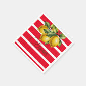 第50レモンボイタリアンタニカルレッドホワイトストライプ スタンダードカクテルナプキン (角)
