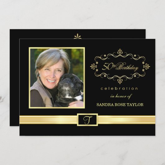第50写真を持つバースデーパーティ招待状 招待状 (正面/裏面)