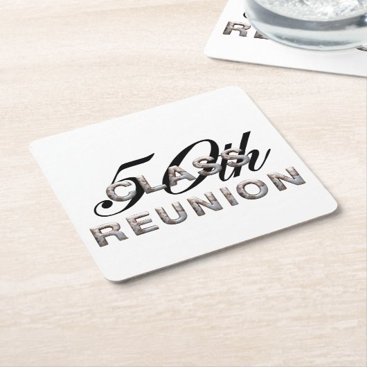 第50同窓会をティーにのせて下さい スクエアペーパーコースター (アングル)
