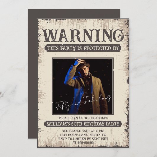 第50回おもしろいレトロヴィンテージフィッティと素晴らしい誕生日 招待状 (正面/裏面)