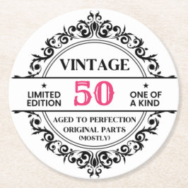 第50回おもしろい白黒ヴィンテージ誕生日 ラウンドペーパーコースター