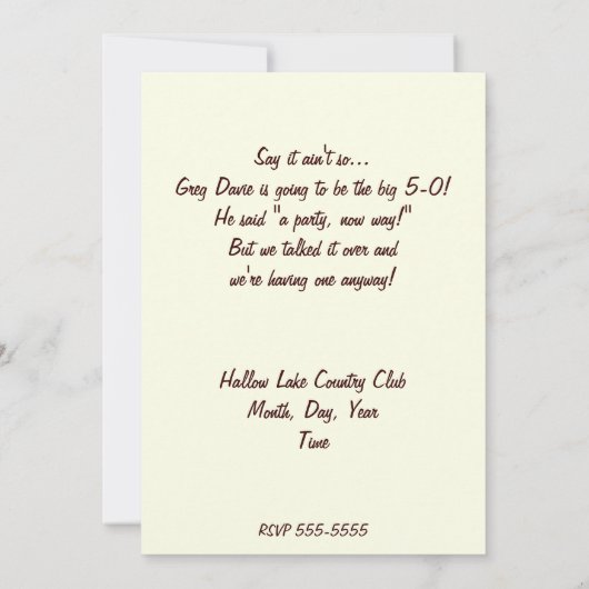 第50回の誕生日パーティーへの招待をカスタマイズ 招待状 (裏面)