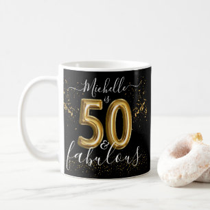 第50回カスタム素晴らしい誕生日ブラック金ゴールドバルーン コーヒーマグカップ