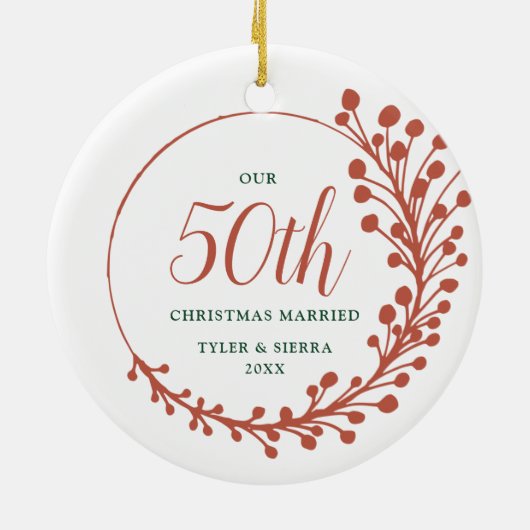 第50回クリスマスマイルストー結婚したンパーソナライズされた セラミックオーナメント (裏面)
