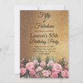 第50回グリッター金ゴールドバラフィフティと素晴らしい誕生日 招待状 (正面)