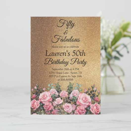 第50回グリッター金ゴールドバラフィフティと素晴らしい誕生日 招待状 (スタンド正面)