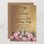 第50回グリッター金ゴールドバラフィフティと素晴らしい誕生日 招待状 (正面/裏面)