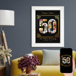 第50回ゴールデン結婚ズ写真パーソナライズされたコラージュ ポスター<br><div class="desc">50日パーソナライズされた金結婚の記念贈り物。このブラック&金ゴールドポスターは50の形状の写真集とアートのデコのスタイルフレームエレガントとスクリプトのタイポグラフィを備え華美ている。このテンプレートは、名前、文字、日付を追加するカスタム準備ができて結婚いる。写真のコラージュは正方形、風景、ポートレートの写真を保持し与えて、配置のための多くのオプション。お店で黄金記念品を結婚お探し。</div>