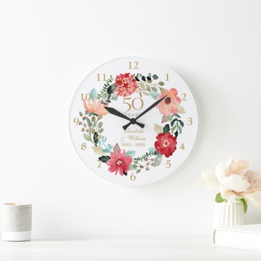 第50回ゴールデ結婚ン記念フローラガーランド ラージ壁時計 (ホーム)