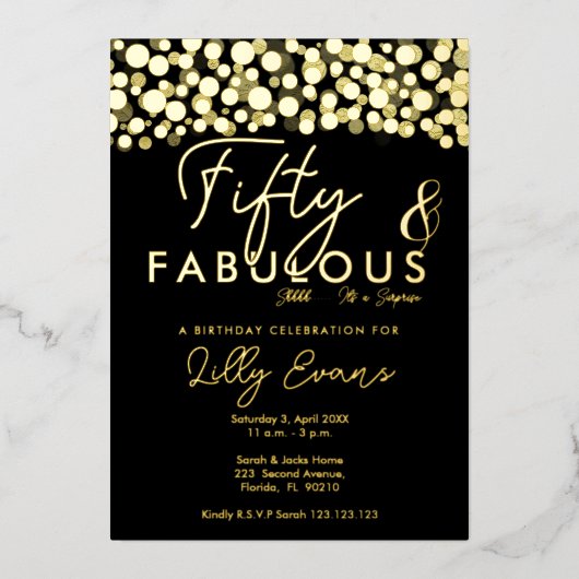 第50回サプライズ誕生日パーティー招エレガント待 箔招待状 (正面)