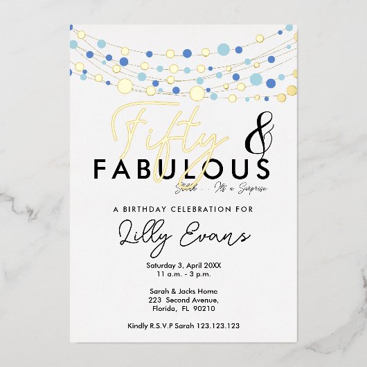 第50回サプライズ誕生日パーティー招エレガント待 箔招待状 (正面)