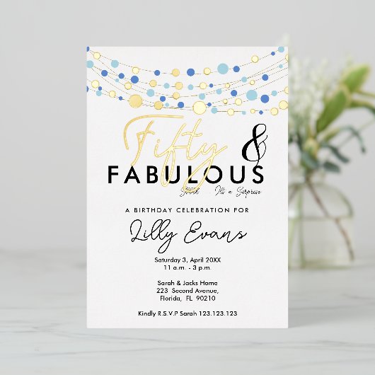 第50回サプライズ誕生日パーティー招エレガント待 箔招待状 (立ち正面)