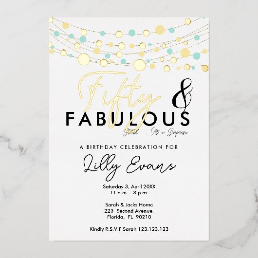 第50回サプライズ誕生日パーティー招エレガント待 箔招待状 (正面)