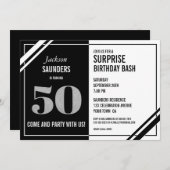 第50回サプライズ誕生日モダンBash白黒 招待状 (正面/裏面)