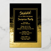 第50回サプライズ誕生日写真オンバックブラック&金ゴールド 箔招待状 (正面)