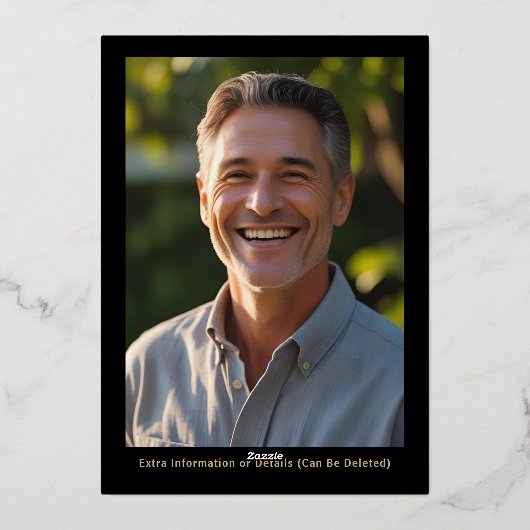 第50回サプライズ誕生日写真オンバックブラック&金ゴールド 箔招待状 (裏面)