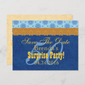 第50回サプライズ誕生日日付を保存する青金ゴールドV1B 案内ポストカード (正面/裏面)