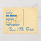 第50回サプライズ誕生日日付を保存する青金ゴールドV1B 案内ポストカード (裏面)