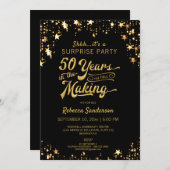 第50回サプライズ誕生日 |ブラック&金ゴールド星 招待状 (正面/裏面)