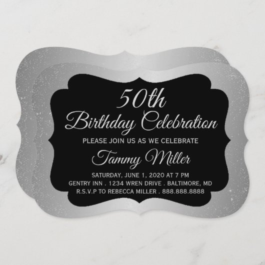 第50回シルバーフォイルファブグラムバースデーパーティー招待状 招待状 (正面/裏面)