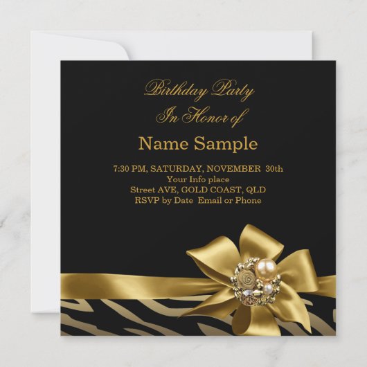 第50回ゼブラオールド金ゴールドクリームブラックバースデーパーティー 招待状 (裏面)