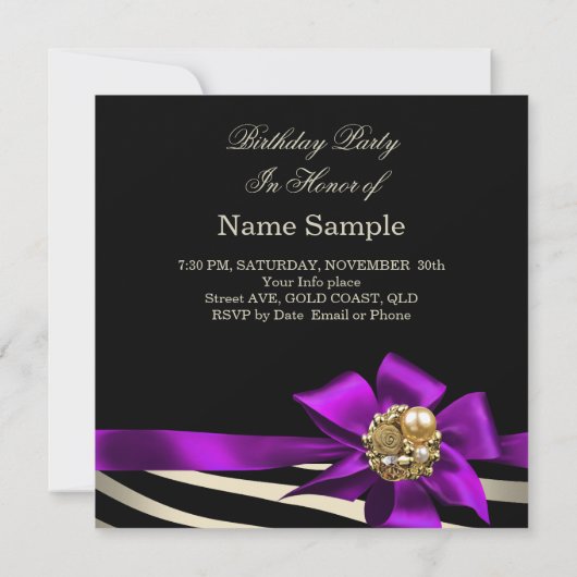 第50回ゼブラパープル金ゴールドクリームブラックバースデーパーティー 招待状 (裏面)
