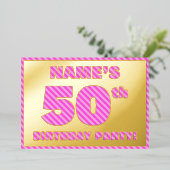 第50回バースデーはっきりしたタ・パーティー – おもしろい・ピンクストライプ・# 50 箔招待状 (立ち正面)