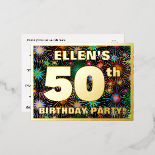 第50回バースデーはっきりしたトカラフル: Fireworks Look 箔招待状ポストカード