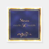 第50回バースデーパエレガントーティー青と金ゴールド スタンダードカクテルナプキン (正面)