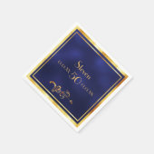 第50回バースデーパエレガントーティー青と金ゴールド スタンダードカクテルナプキン (角)