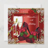 第50回バースデーパーティレッドローズ金ゴールドフローラ 招待状 (正面)