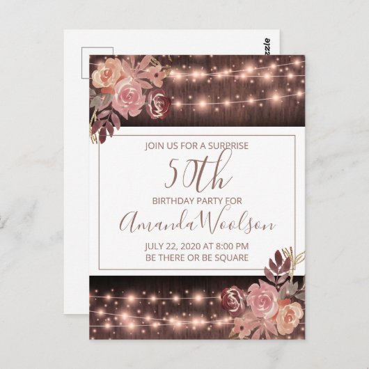 第50回バースデーパーティーのストリングラ素朴イト花模様 ポストカード (正面/裏面)