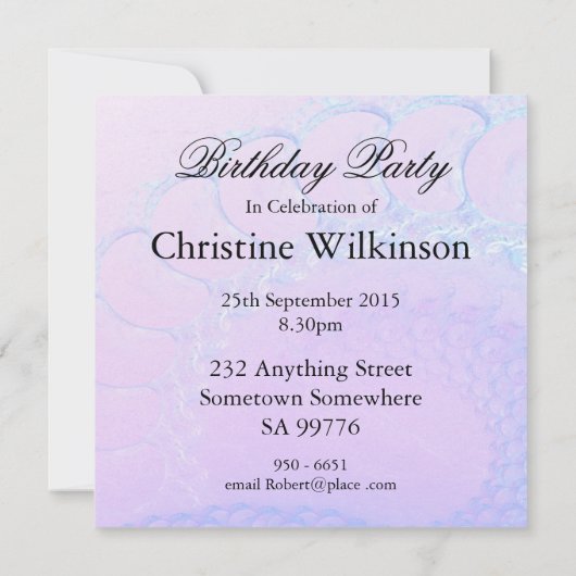 第50回バースデーパーティーの招待、抽象芸術とバブ 招待状 (裏面)