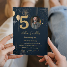 第50回バースデーパーティーの風船と花火 招待状