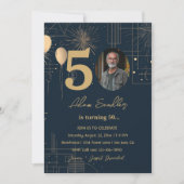 第50回バースデーパーティーの風船と花火 招待状 (正面)